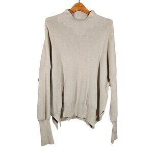 Beige Botany Beige Ribbed Knit Sweater High Neckline & Dropped Shoulders Large